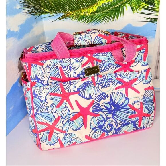 Lilly Pulitzer Handbags - Lilly Pulitzer She She Shells Insulated Cooler Tote Beach Bag Pink Blue 15.5x10x
